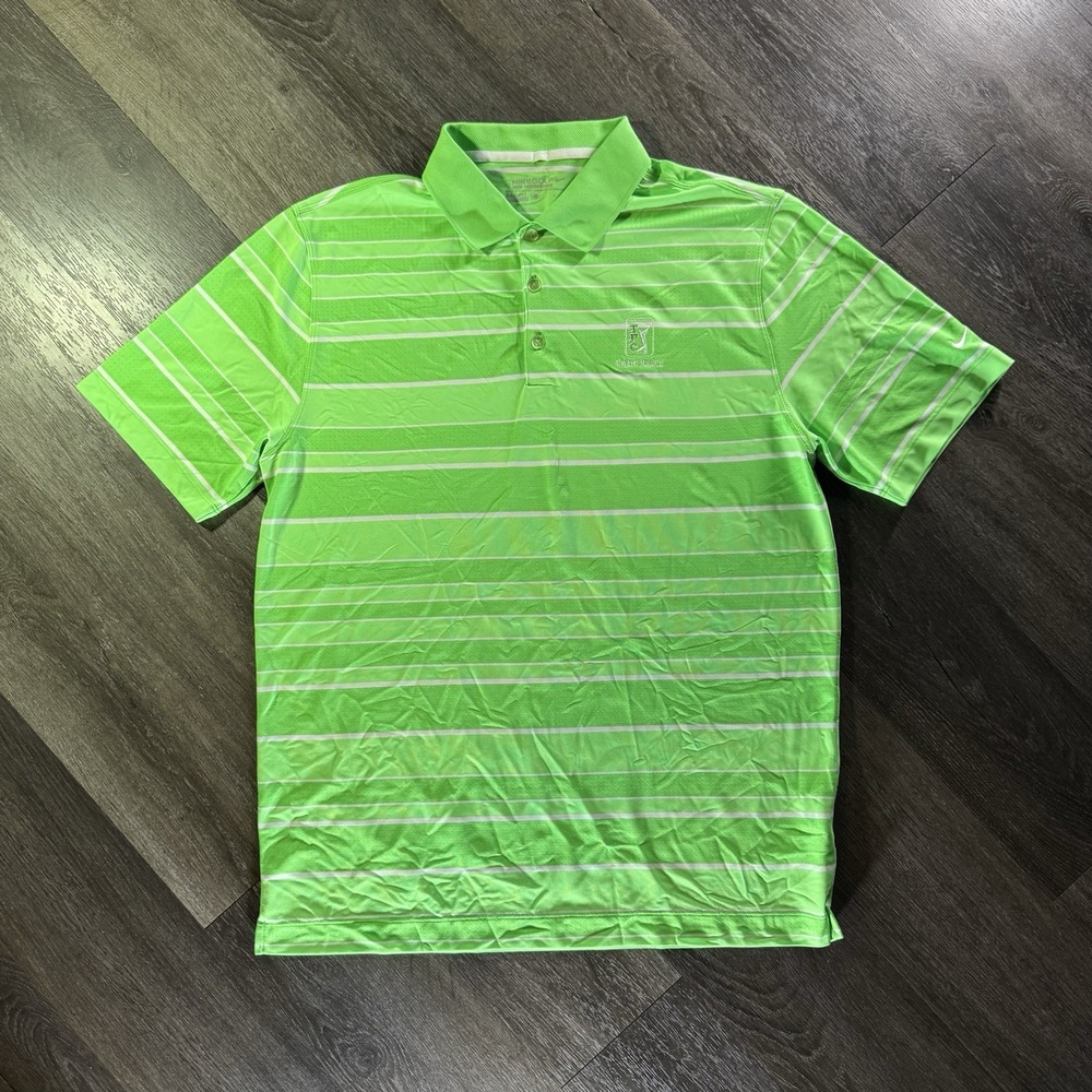 Nike Golf Men's L Performance Polyester Stretch Dri Fit Polo Green Striped